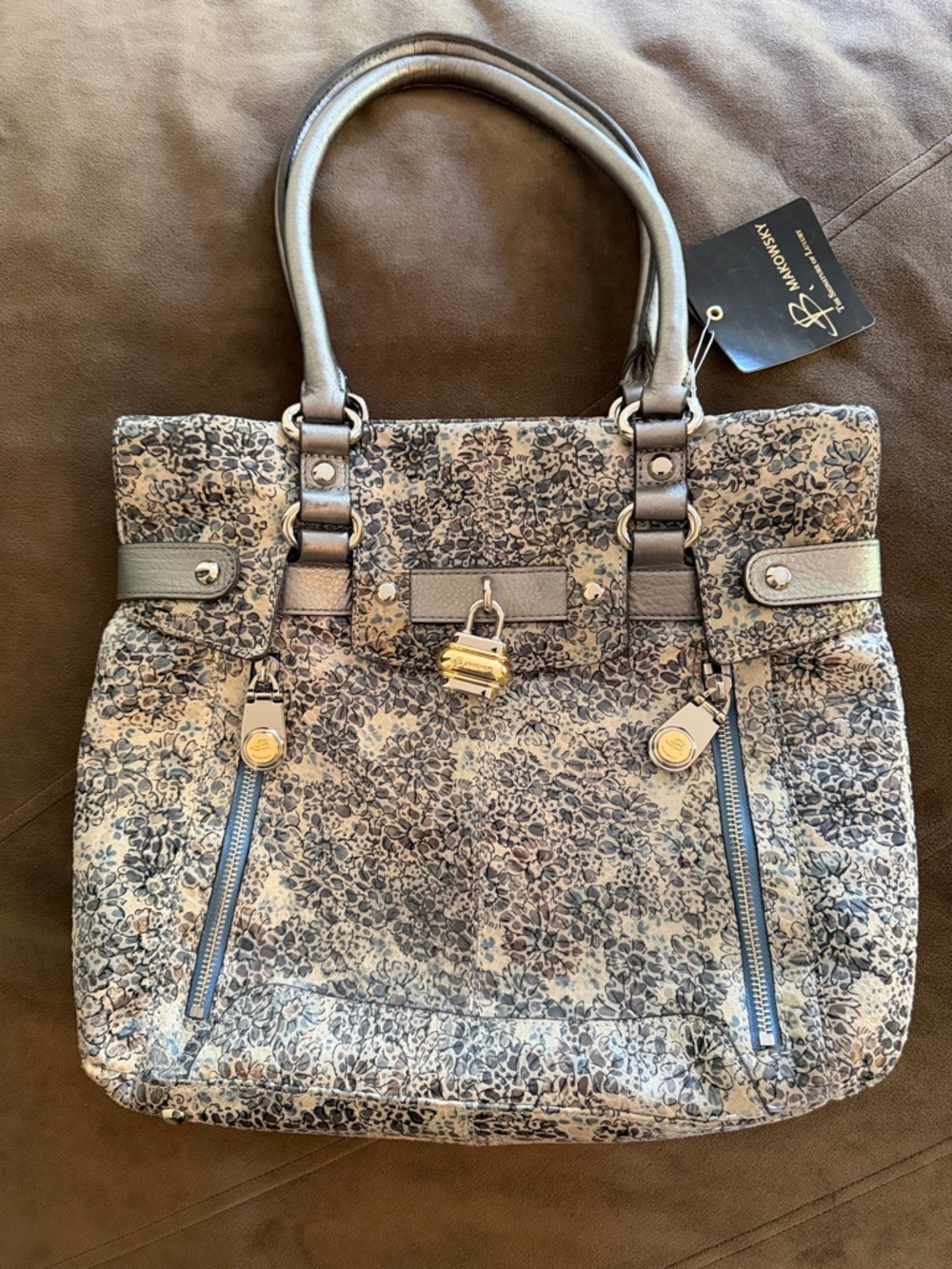 B. Makowsky Vachetta Toni Flap Floral-Print Leather Tote
